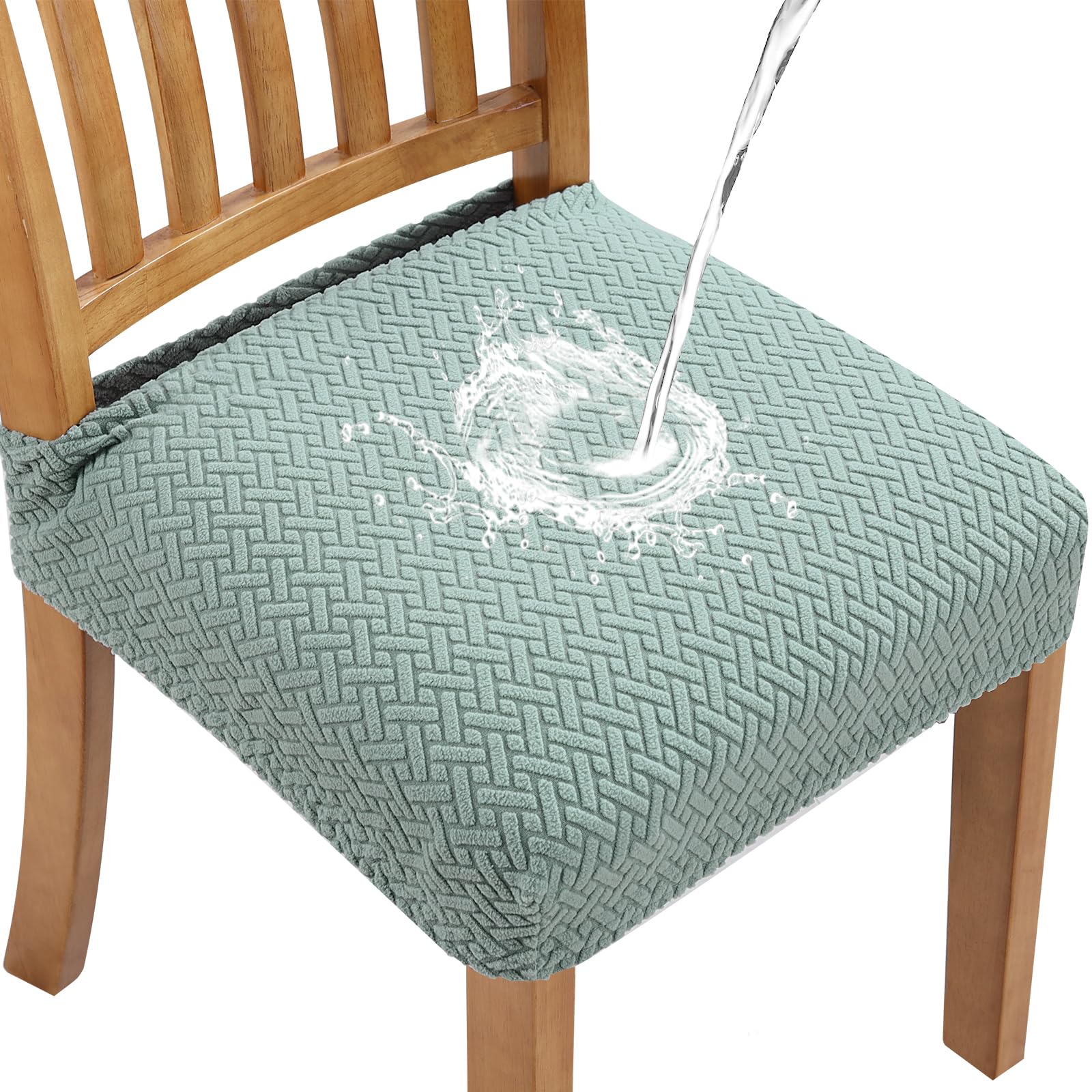 Fuloon Set of 4 Chair Covers for Dining Room Removable Washable Anti-Dust Chair Seat Slipcovers, Light Green