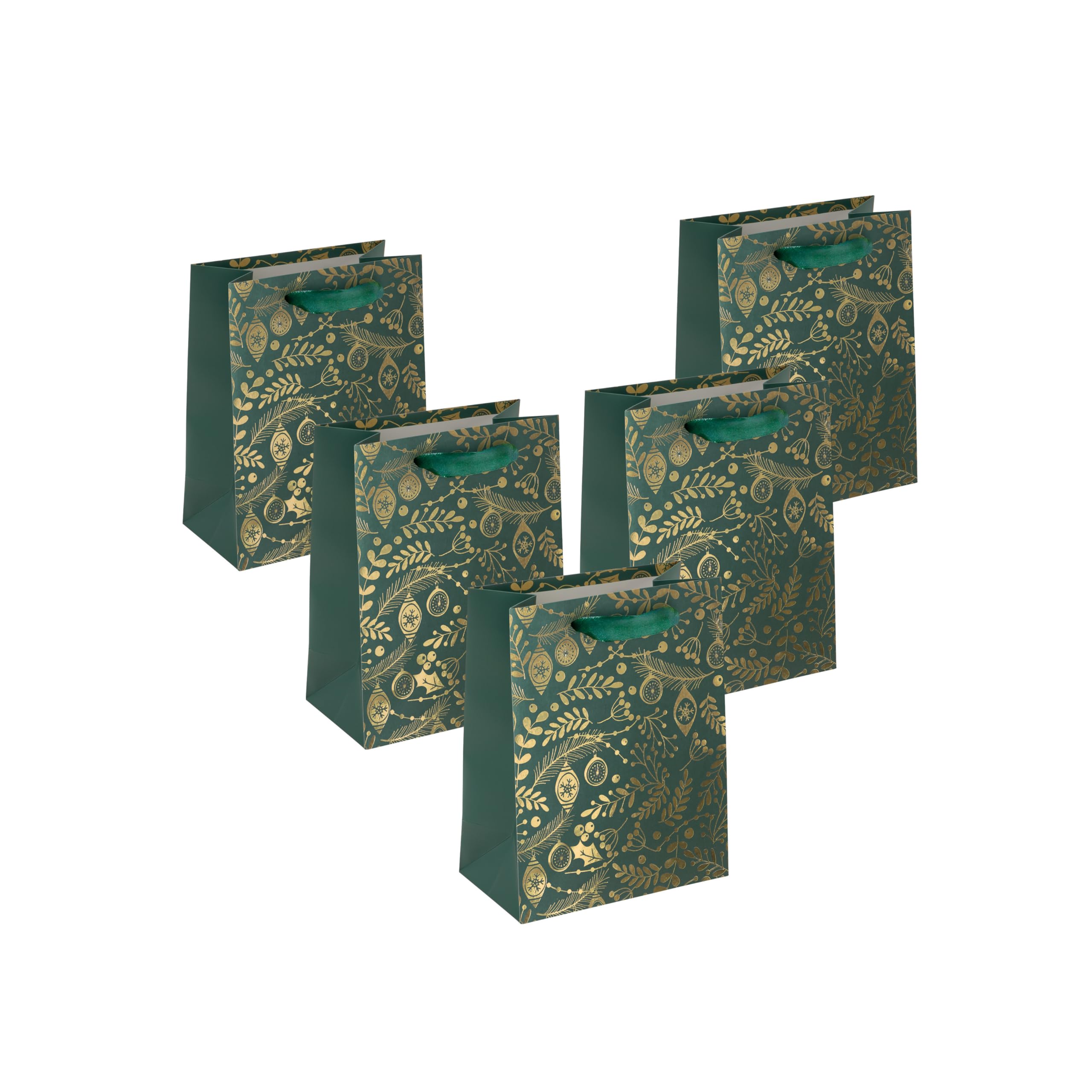 SIGEL GT119 Medium Premium Paper Gift Bags, Set of 5, 18 x 23 cm, Green, Gold, Paper Gift Bags Christmas