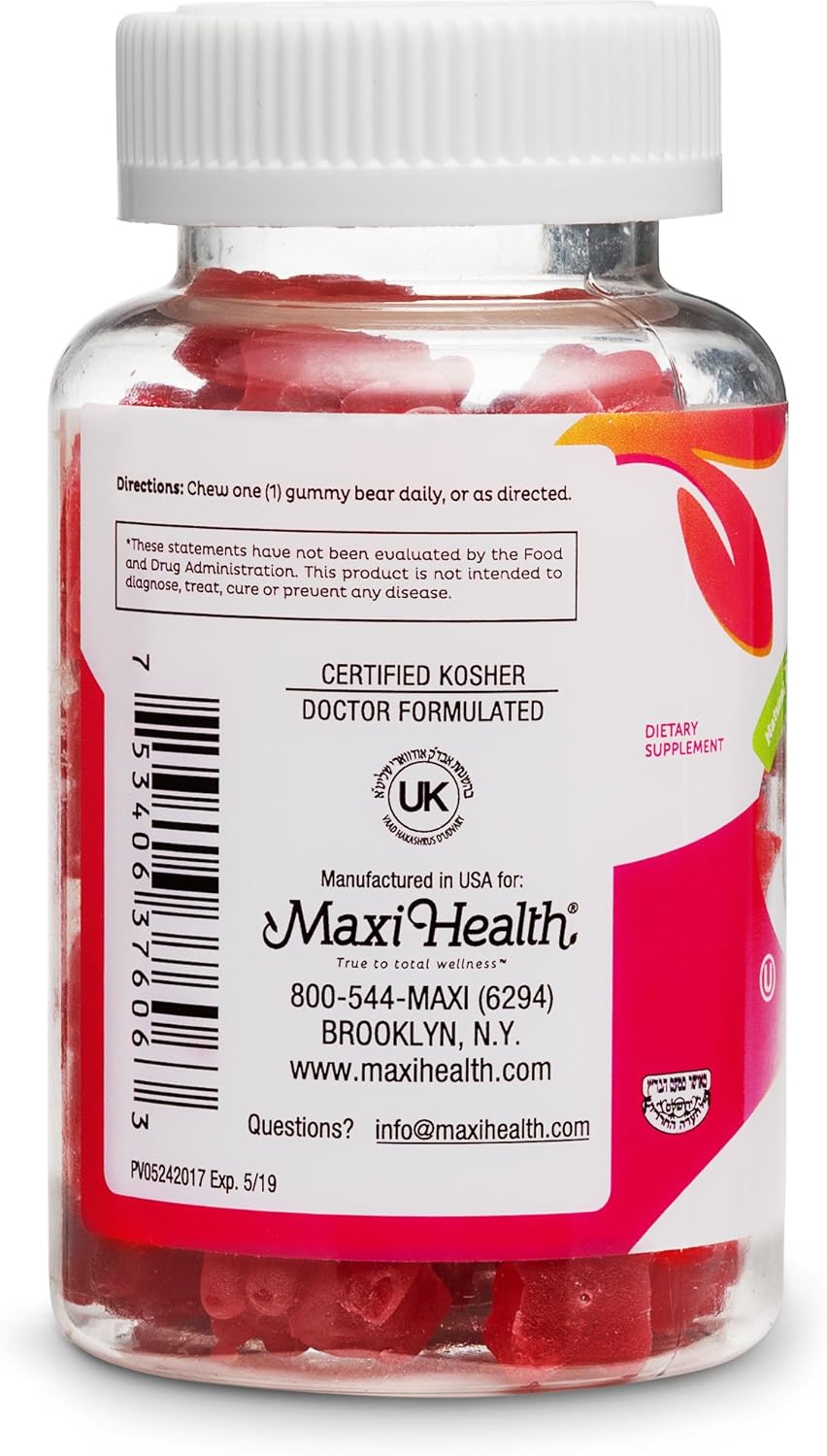 Maxi Health Vitamin D3 Gummies 1000iU (60 Chewables) Cherry Flavor Supplement for Kids & Adults | Fortify Skin, Muscle, Joint, Immune System Health | Non-GMO, Gluten Free: Health & Personal Care