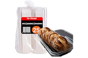 Mr Miracle Clamshell Containers - Clear Disposable Plastic To-Go, Leak-Resistant and Durable for Delivery like Uber Eats, Ideal for Cakes, Salads, Small Sandwich, Personalizable (9" x 5" - 25 Count)