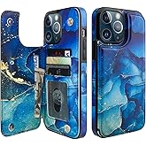 HAOPINSH iPhone 13 Pro Max Wallet Case, Blue Marble PU Leather, Card Holder, Kickstand, Double Magnetic Clasp, Shockproof 6.7
