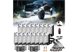 LD DARKEAGLE 16Pods Full Angle All Pure White LED Rock Lights Kit for Semi Trucks Pickup Jeep Trailer Offroad 6500K with Power Switch Extension Wiring Harness, Plug and Play Waterproof Bright Underglow Light 12V