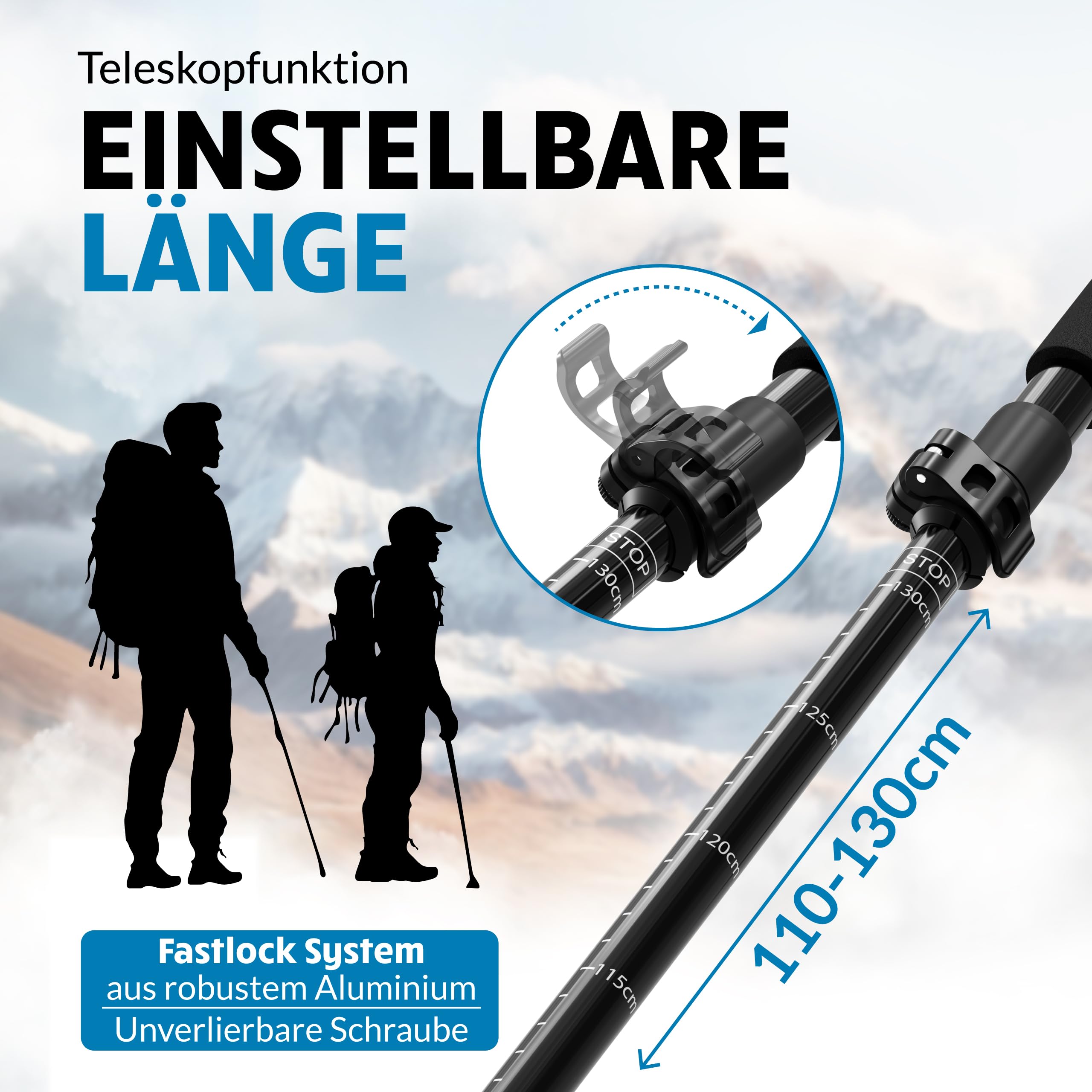 Terra Peak Wanderstöcke Teleskop Aluminium faltbar, ausziehbar & Ultra-leicht - Trekkingstöcke & Nordic Walking Stöcke verstellbar Damen & Herren mit Gummipuffer Wander-Stock & Hiking Poles (Zubehör) 3