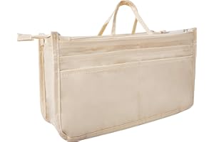 Vercord Patterned Purse Handbag Tote Pocketbook Bag Organizer Insert with Zipper Handle for Women Large Milky Beige