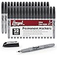 LAZGOL Ultra Fine Permanent Marker Bulk, 32 Pack Ultra Fine Point Black Permanent Marker set, Felt Tip Pens Works on Plastic, Wood, Stone, Metal and Glass for Doodling, Marking