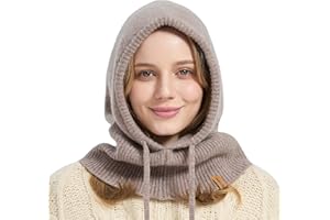 ACUSHLA 100% Merino Wool Balaclava for Women & Men Winter Warm Knit Hooded Scarf Hoodie Hat and Scarf Set in One