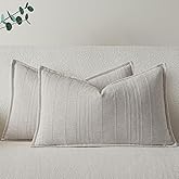 a moment Linen Pillow Covers Set of 2,Boho Farmhouse Throw Pillowcases Neutral Textured Decorative Covers for Couch Sofa Bed,Soft Linen Blend Accent Case Cushion Living Room Home Decor 20"x12"Ivory