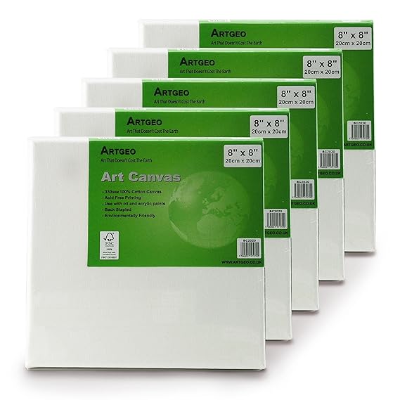 20cm x 20cm ArtGeo FSC, Kunst Leinwand 5 Packung