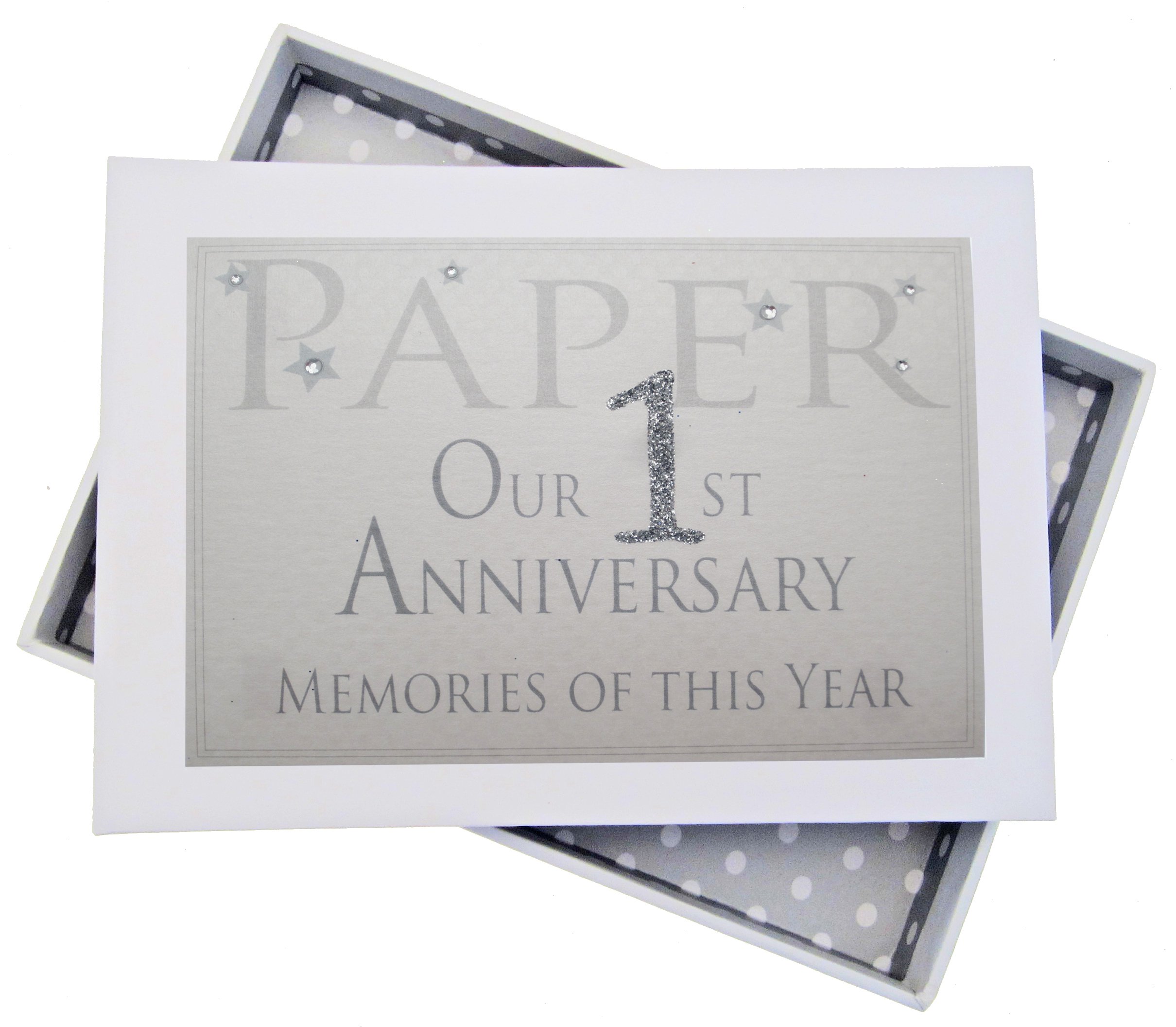 White Cotton Cards 1st Paper Anniversary Memories of This Year, Tiny Album, Glitter & Words, Wood, 12.5x17.5x2.5 cm