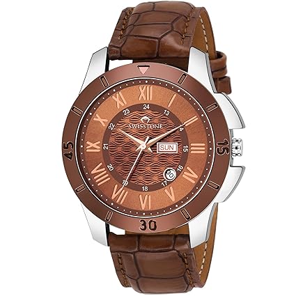 GR355-BRWN Brown Leather Strap Wrist Watch for Men