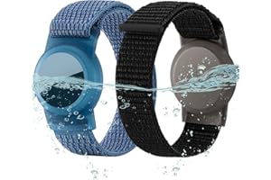 ZTOBNY Waterproof Air Tag Bracelet for Kids (2 Pack), Soft Nylon Hidden Air Tag Wristband Full Cover Lightweight GPS Tracker Holder Compatible with Apple AirTag Band for Toddler Child (Black & Blue)