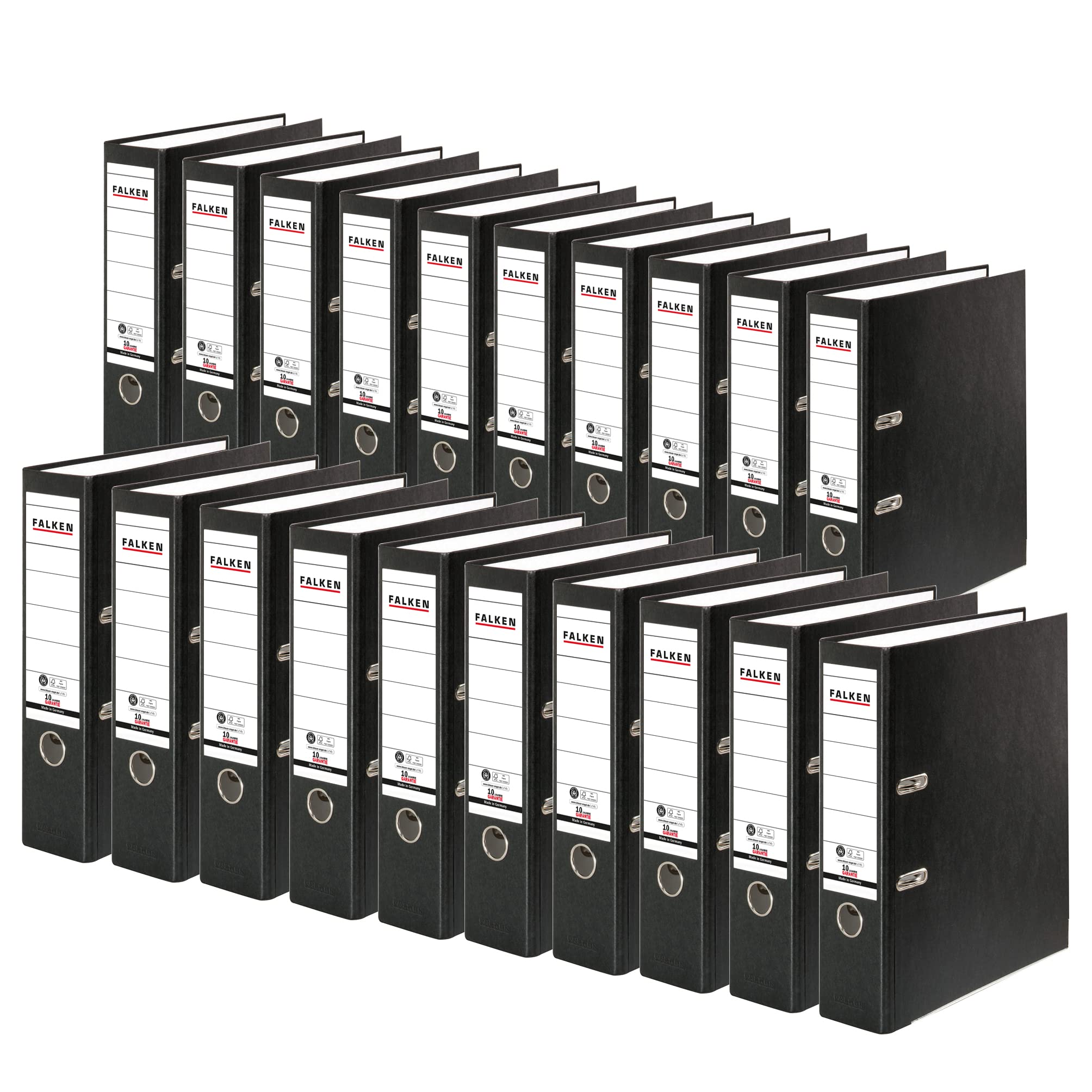 Exacompta - Ref 11285558001F - FALKEN - Recycolor Lever Arch Files - Suitable for A4 Documents, 80mm Spine, Spine Label, Metal Finger Hole - Black (Pack of 20)