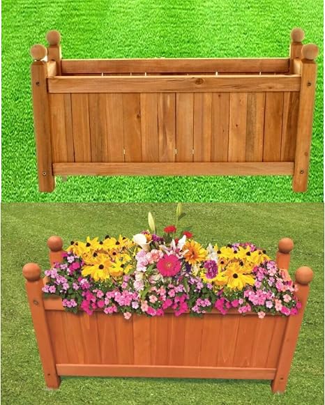 Adeptna Wooden Square Garden Planter Outdoor Yard Decking Display Plants Flower Pot Easy To Assemble Ideal For Plants And Flowers Rectangular Amazon Co Uk Garden Outdoors