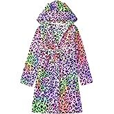 Topgal Leopard Cat Robe for Girls Fleece Toddler Kids Teen Hooded Bathrobe Size 4T-18