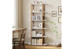 71" White 6-Tier Industrial Bookshelf – Vintage Style Freestanding Bookcase with Metal Frame and MDF Shelves for Living Room,