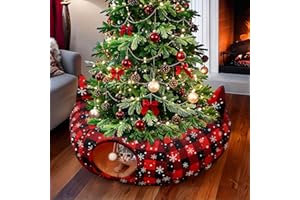 GUDELAK Cat Tunnel Christmas Tree Skirt, Exquisite Cat Bed Tunnel with Hanging Ball, Buffalo Plaid Christmas Tree Collar Cat Cave for Pet Indoor Outdoor Decorations