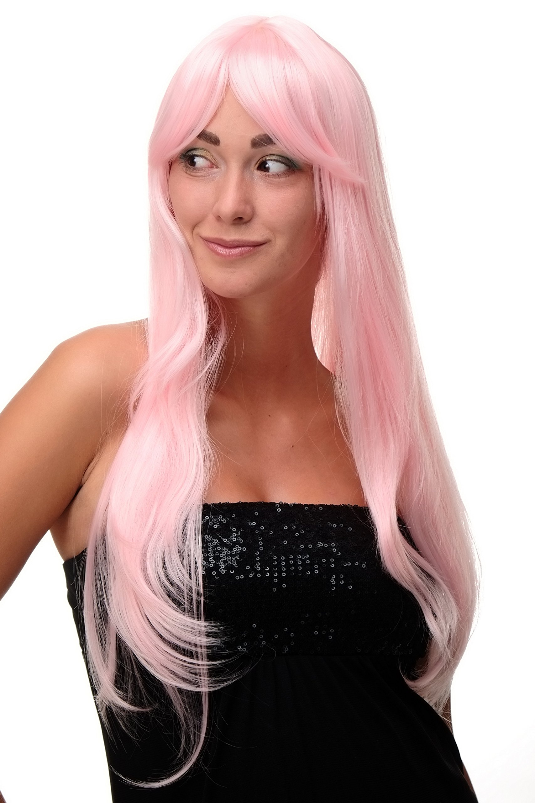 WIG ME UP 3111-T2333 Lady Quality Wig Cosplay very long long bangs fringe can part to side straight bright pink approx 27,5inch