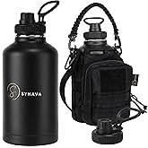 64 Oz Water Bottle with Sleeve - Half Gallon Big Insulated Water Jug with Strap Stainless Steel Gym Water Bottles for Men Sports Workout Hiking & Travel (Black)