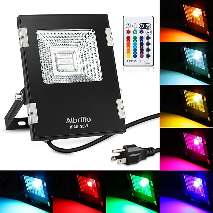 Albrillo RGB LED Flood Lights 20W Outdoor with Remote