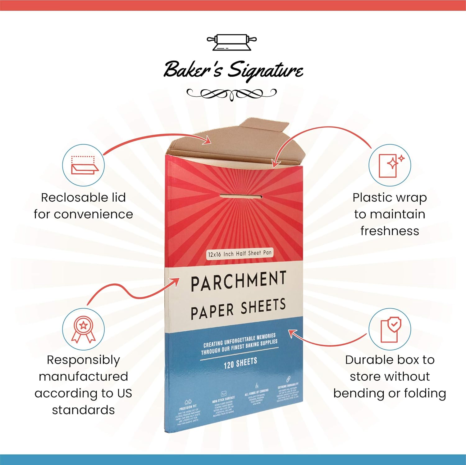 Parchment Paper Baking Sheets by Baker's Signature | Precut Non-Stick & Unbleached - Will Not Curl or Burn - Non-Toxic & Comes in Convenient Packaging - 12x16 Inch Pack of 120: Kitchen & Dining