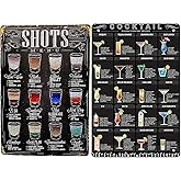 Vintage Cocktail Menu Metal Sign - 2-Piece Bar Wall Decor Set, 8x12 inch Vintage Bar Sign, Suitable for Home Bars, Man Caves, Restaurants