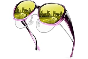 URUMQI Night Vision Glasses Fit Over Glasses for Women, Anti Glare Polarized Nighttime Driving Glasses HD Yellow Lens