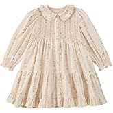 Twoflower Toddler Girls Dress Smocked Dresses|Floral Print Long Sleeve Dress with Peter Pan Collar | Casual Ruffle Dresses
