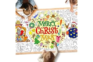 TEIASA Christmas Coloring Poster/Tablecloth-Christmas Crafts for Kids 30 x 72 Inches Party Supplies Drawing Jumbo Paper Christmas Decorations Classroom Banner Kids Games