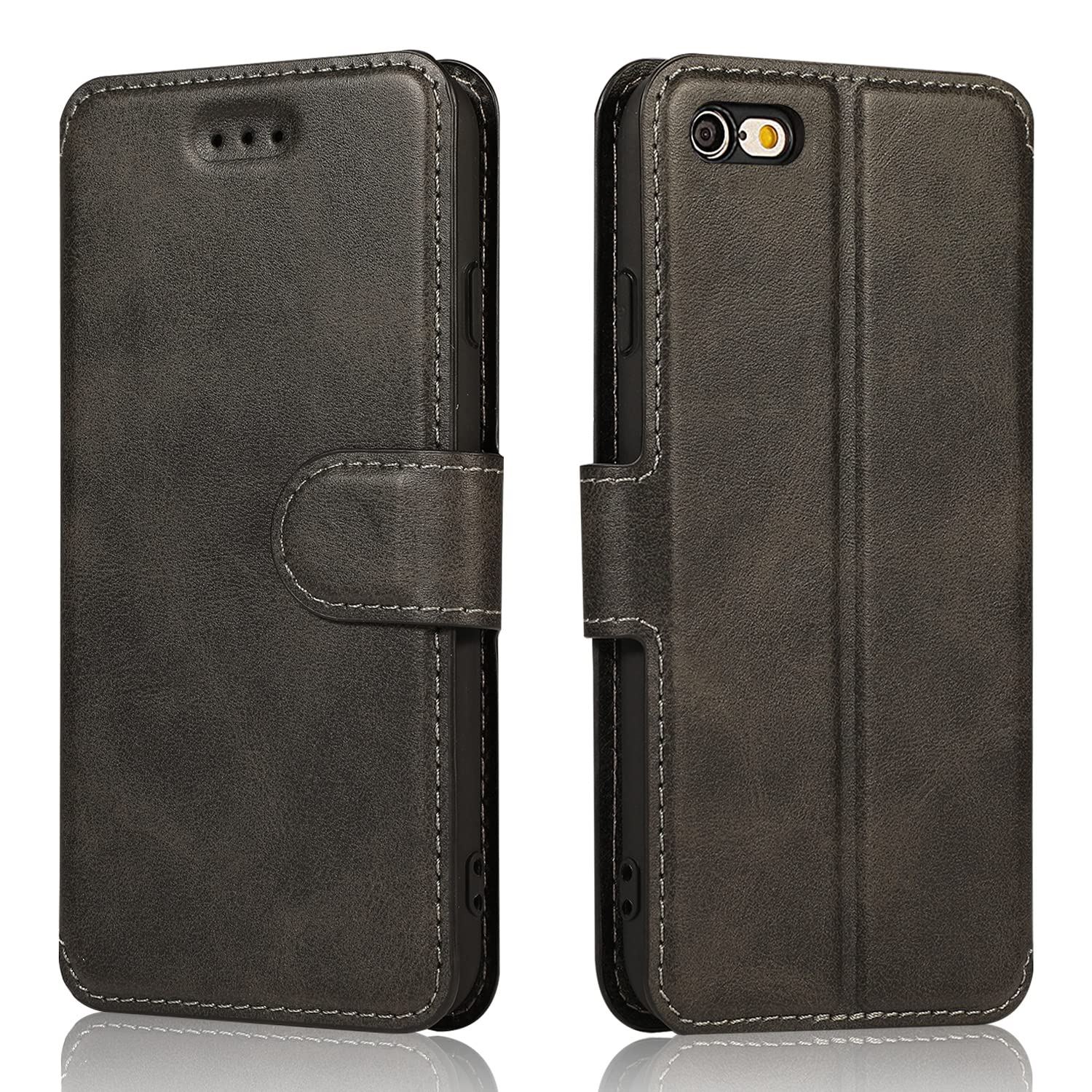 QLTYPRI Case for iPhone 6 iPhone 6S, Premium PU Leather Simple Wallet Case with Card Slots Kickstand Magnetic Closure Shockproof Flip Cover - Black