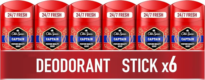Old Spice Captain Deodorant Stick 6x50ml 0% Aluminium Odour Protection Invisible