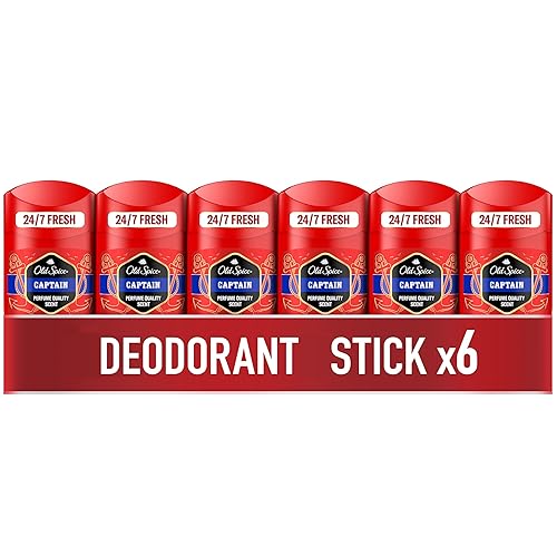 Old Spice Captain Men's Deodorant Stick 6x50ml, 24/7 Fressshhh With Daily Use, Long Lasting Perfume Quality Scent, Odour Protection, 0 percent Aluminium Salts, Invisible On Black & White