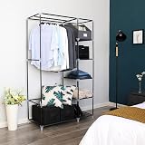 SONGMICS Portable Wardrobe Foldable Closet with Hanging Rail Grey 110x45x175 cm view 2