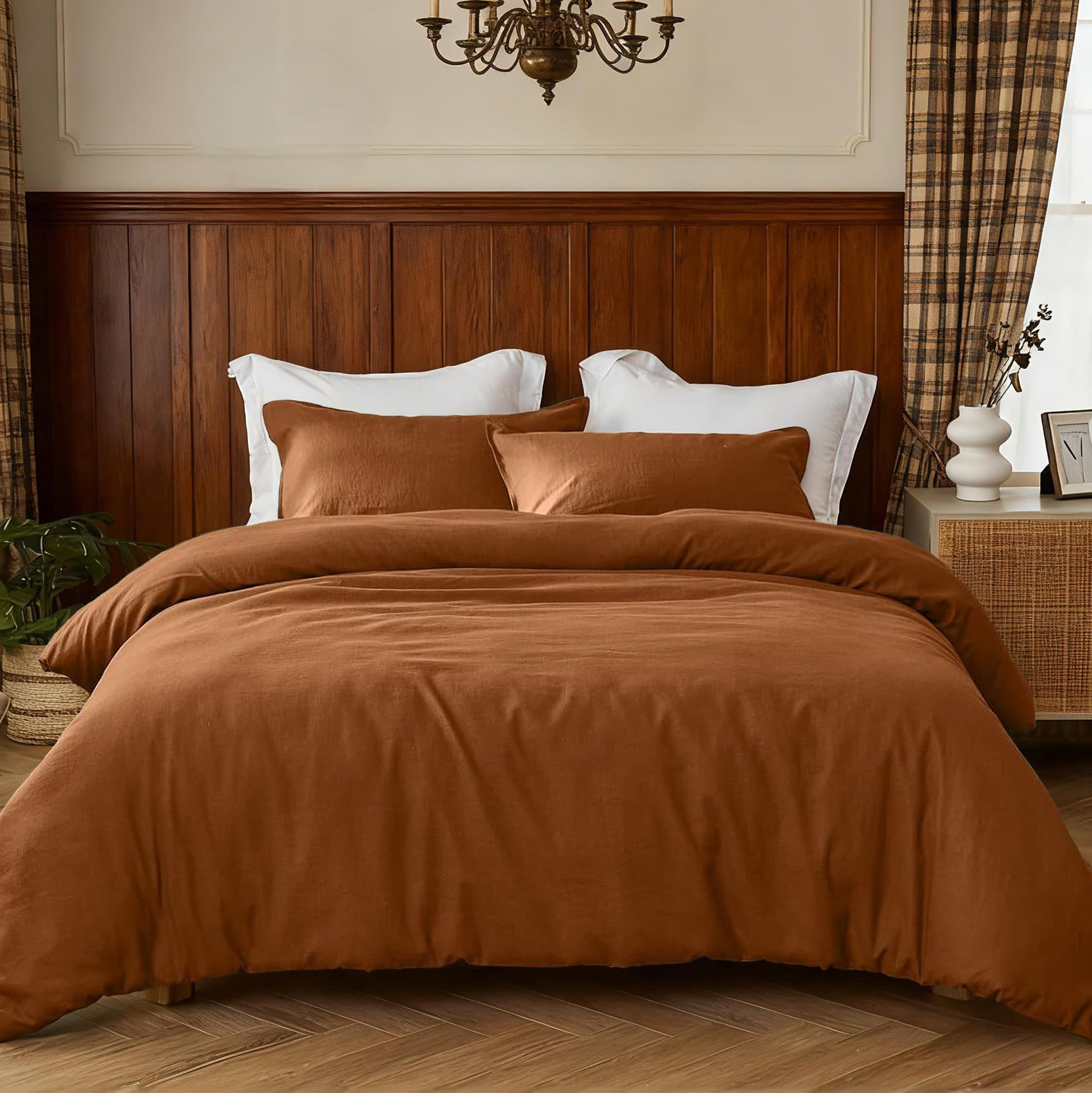 Simple&Opulence Linen Duvet Cover Double,Natural Linen Cotton Duvet Cover with Pillowcase,Duble Size Bedding Set,Soft Warm Breathable Bed Quilt Cover with Button Closure,200x200cm,Pumpkin — image 1