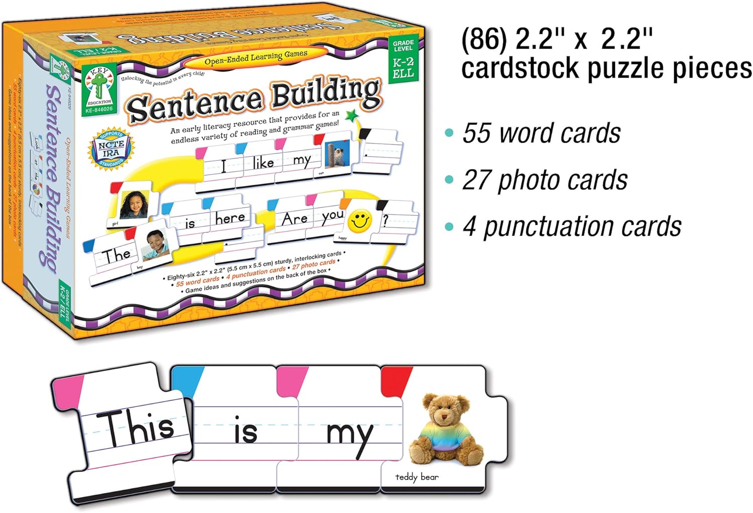Carson Dellosa – Sentence Building Literacy Resource with 86 Cards for Language Arts For K, 1st, & 2ND Grade & Ell: Flora M.S., Sherrill B.: Toys & Games