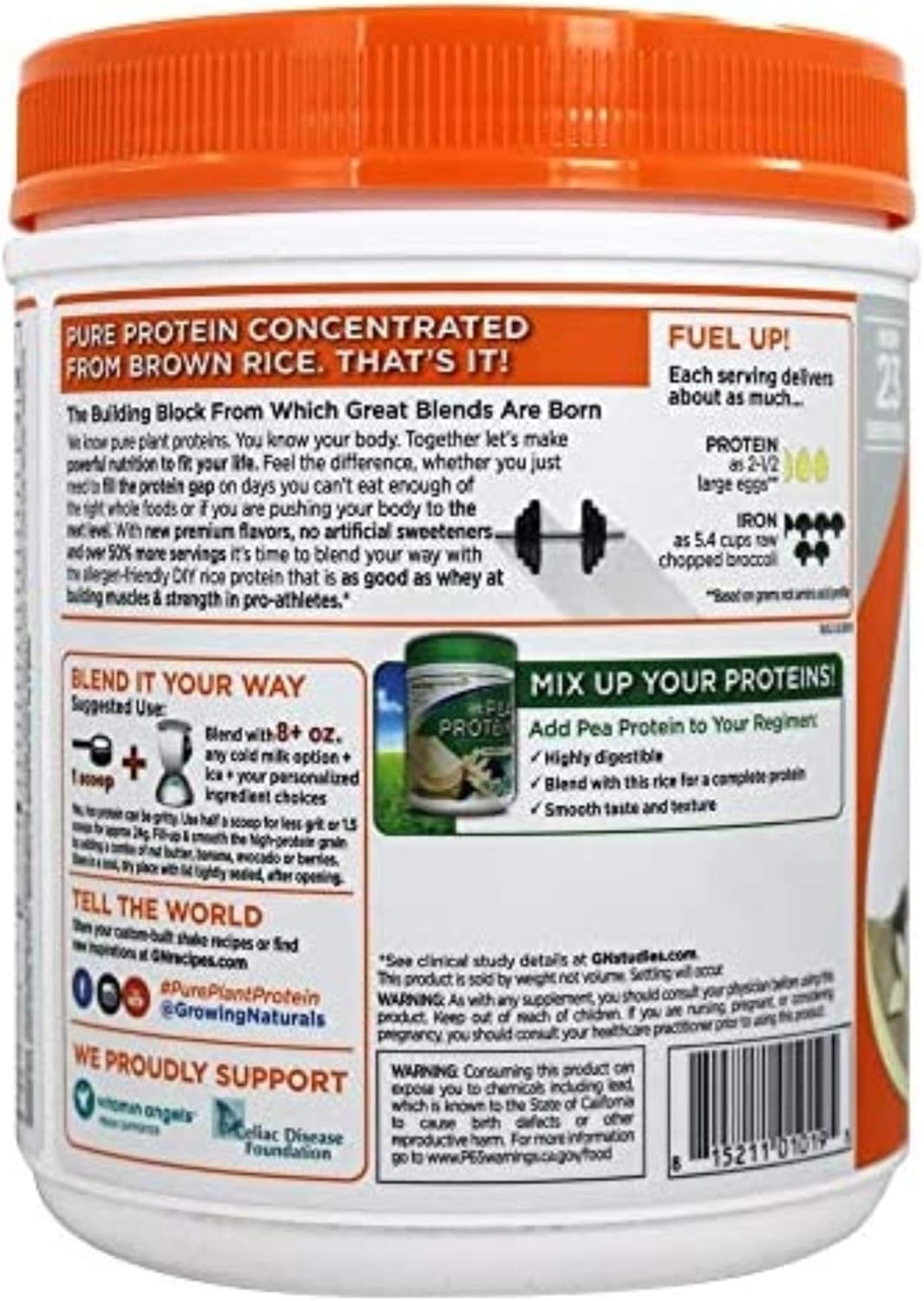 Growing Naturals Rice Protein Isolate Powder, Vanilla Blast, 465-Gram: Health & Personal Care