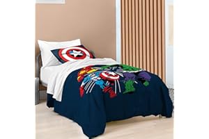 Saturday Park Marvel Comics Avengers Invincible Full/Queen Duvet Cover & Sham Set - 3 Piece 100% Organic Cotton Duvet Set - GOTS & Oeko-TEX Certified (Marvel Official)