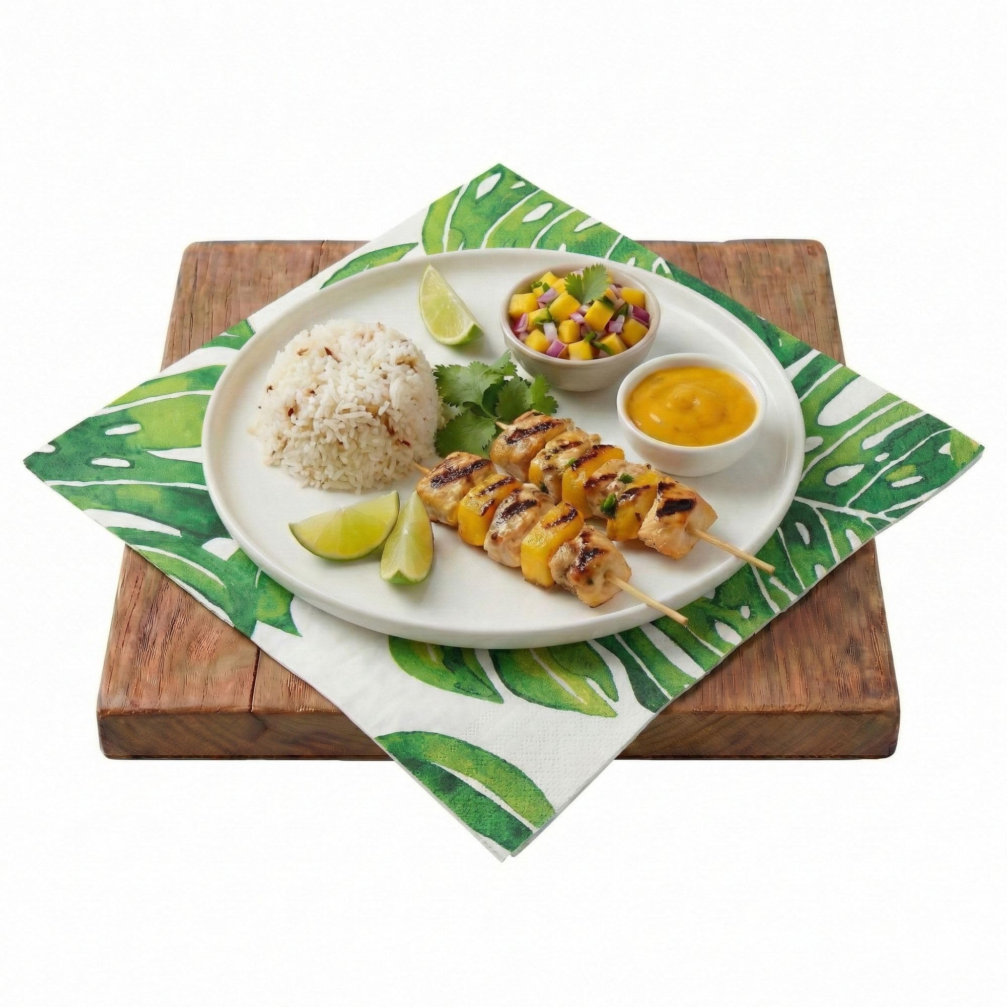 Restaurantware 13 Inch Paper Luncheon Napkins 500 Tropical Leaves Design Printed Napkins - 3-Ply Textured Edges White Paper Decorated Napkins Soft And Strong For Parties Or Catering Events Image