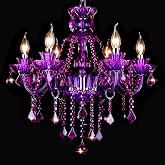 Bagood Purple 6 Lights K9 Crystal Candle Chandeliers Lighting Candle Chandelier Lighting Modern Pendant Lights Crystal Modern Chandelier for Dining Living Room Bedroom E12 Base, H22 x W23.6 Inch