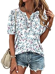 KISSMODA Women's Tunic Tops Casual V Neck Short