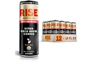 RISE Brewing Co. Original Black Nitro Cold Brew Coffee, No Sugar, Gluten, or Dairy, Organic & Non-GMO, Low Acidity & Vegan, 10 Fl. oz. Cans (12 Pack)