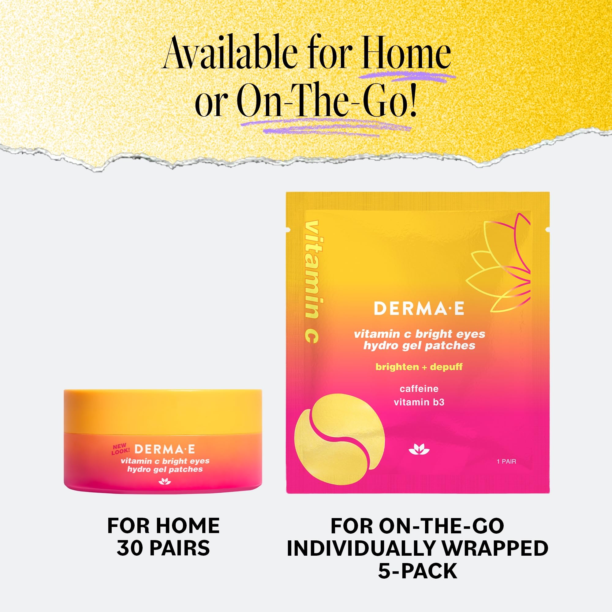 Derma E Vitamin C Bright Eyes Hydro Gel Under Eye Patches for Dark Circles (60 Ct, 30 Pairs) Allantoin, Caffeine & Vitamin B3, Collagen Eye Patches for Fine Lines, Wrinkles, Dark Circles & Puffy Eyes