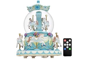 Mr.Winder Carousel Snow Globe Music Box Gift, Hand-Painted Horses Musical, Holiday Decoration for Girls Women Daughter Wife, 