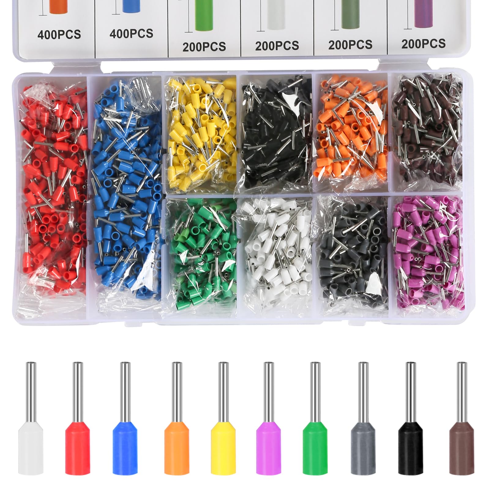 Jadeshay 2400pcs Wire Ferrules Kit, Crimp Connectors, Copper Ferrules, Multicolor, Insulated Cord Pin End Terminals