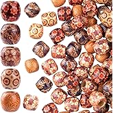 Pndeyo 50pcs Wooden Beads for Crafts, Round Large Hole Natural Wood Hair Bead, Vintage Wooden Spacer Beads for Macrame Necklace Bracelet DIY Craft Handmade Decor