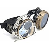 UMBRELLALABORATORY Steampunk Victorian Style Goggles with Compass Design, Colored Lenses & Ocular Loupe