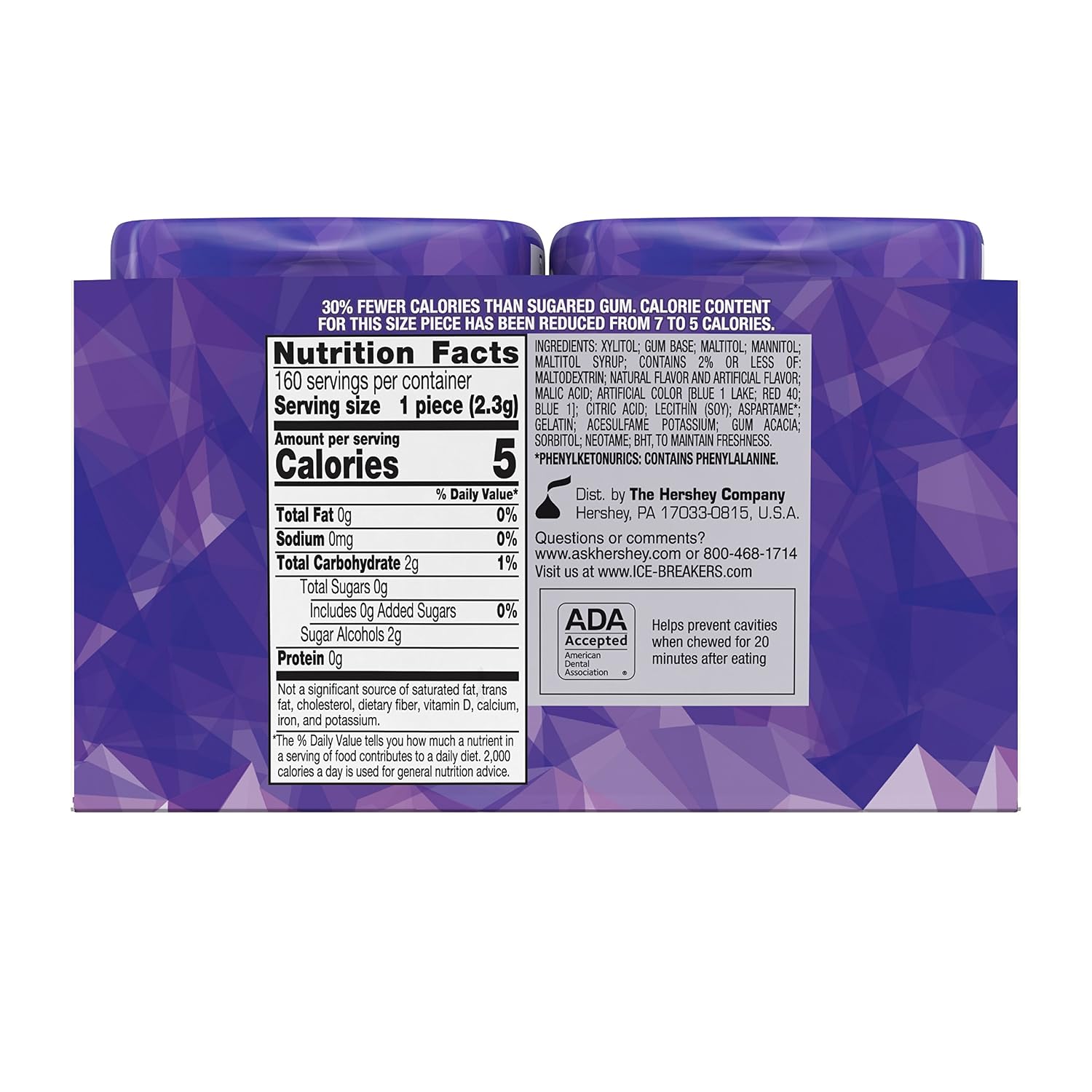 ICE BREAKERS ICE CUBES Sugar Free Xylitol Gum, Arctic Grape, 40 Piece (Pack of 4), Purple, 40 count (Pack of 4) - Image 3