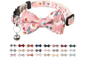 BANMODER Cat Collar Breakaway with Bells,Cute Cat Bow Tie,1 Pack Safety Kitten Plaid & Flower Collar for Girl Boy Male Cats (Pink/Flower)