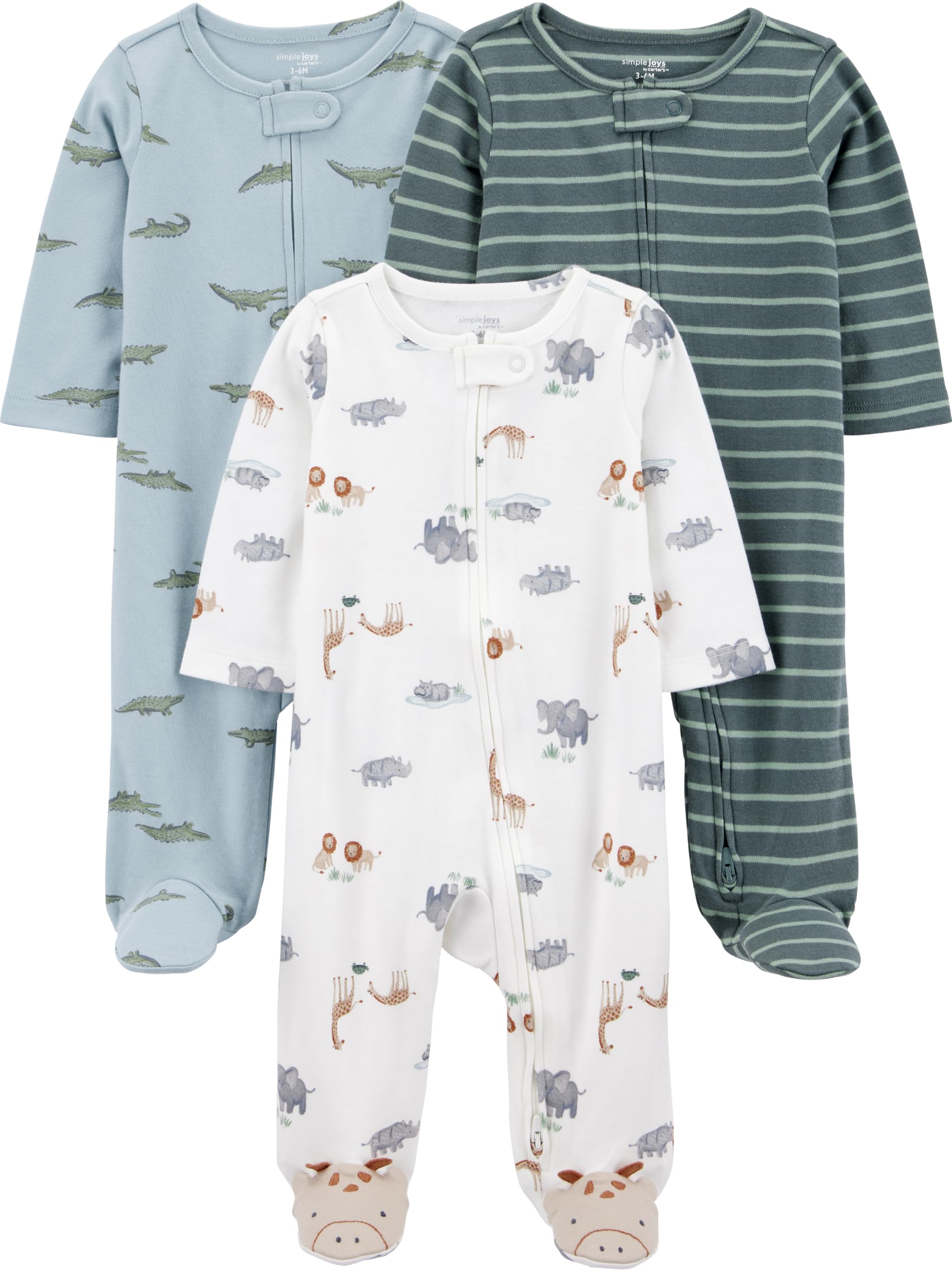 Simple Joys by Carter's Boy 3-pack Sleep and Play, Stripe Safari, 0-3M Image