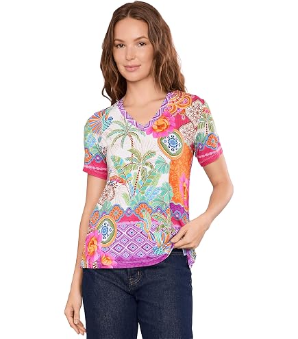 Johnny Was Womens The Janie Favorite Short Sleeve V-Neck Tee