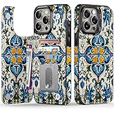FUNMIKO for iPhone 15 Pro Max Wallet Case with Card Holder + Cash Clip, RFID-Blocking, Military-Grade Drop Protection & UV-Printed Artwork, Magnetic Closure with Leather Kickstand - Exquisite Motif